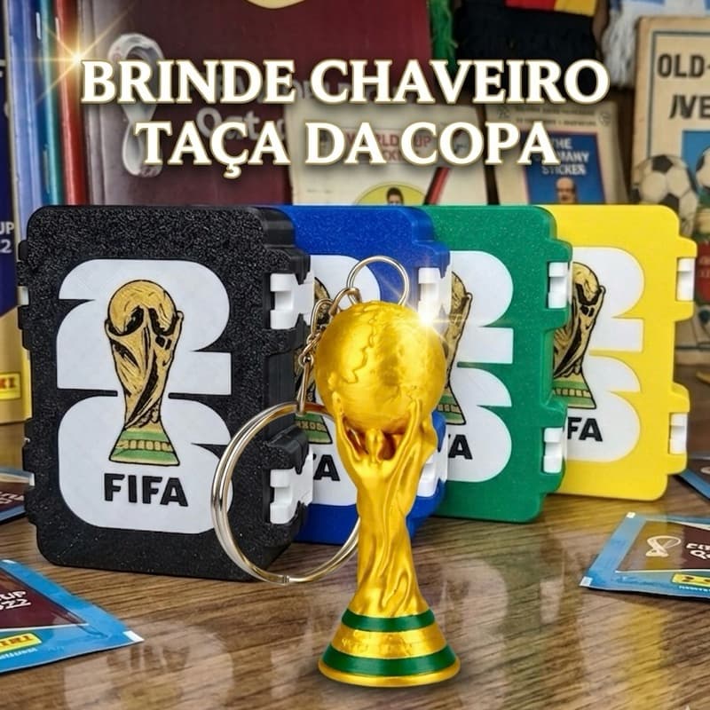 Porta Figurinhas Copa 2026 Caixa Organizadora para 400 Figurinhas com Divisória com brinde chaveiro taça da copa