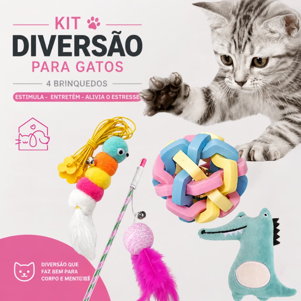 Kit Brinquedos para Gatos com Varinha e Bolinhas