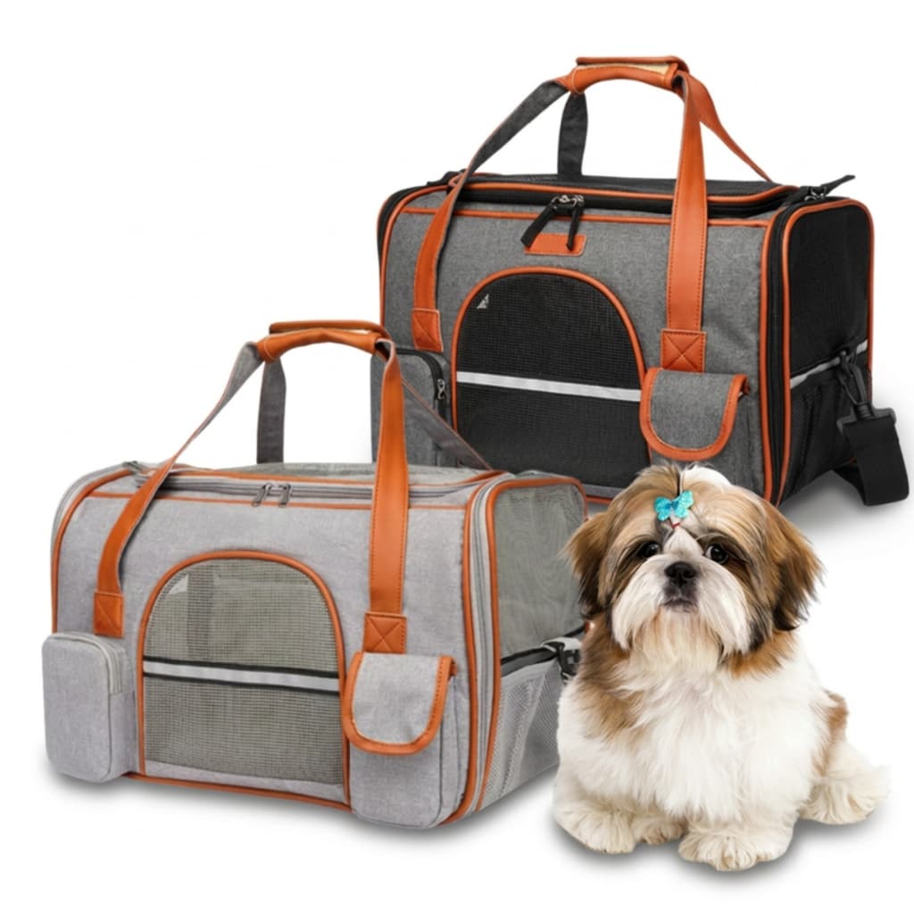 Bolsa De Transporte Pet Luxo em Couro 50x30x29cm Cães Gatos Bolsa Transporte  Viagem Carro