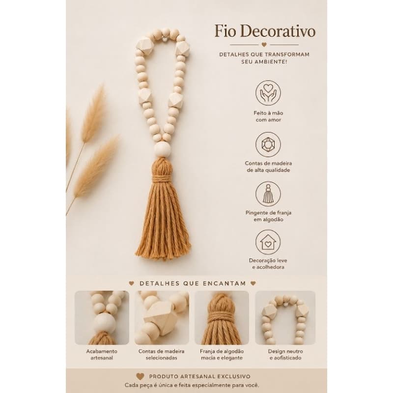 Pingente Decorativo de Madeira com Tessel – Estilo Boho