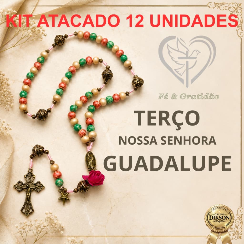 Terço N Sra De Guadalupe Original Kit Atacado 12 Em Barbante Rosa Contas Coloridas Detalhes Em Metal