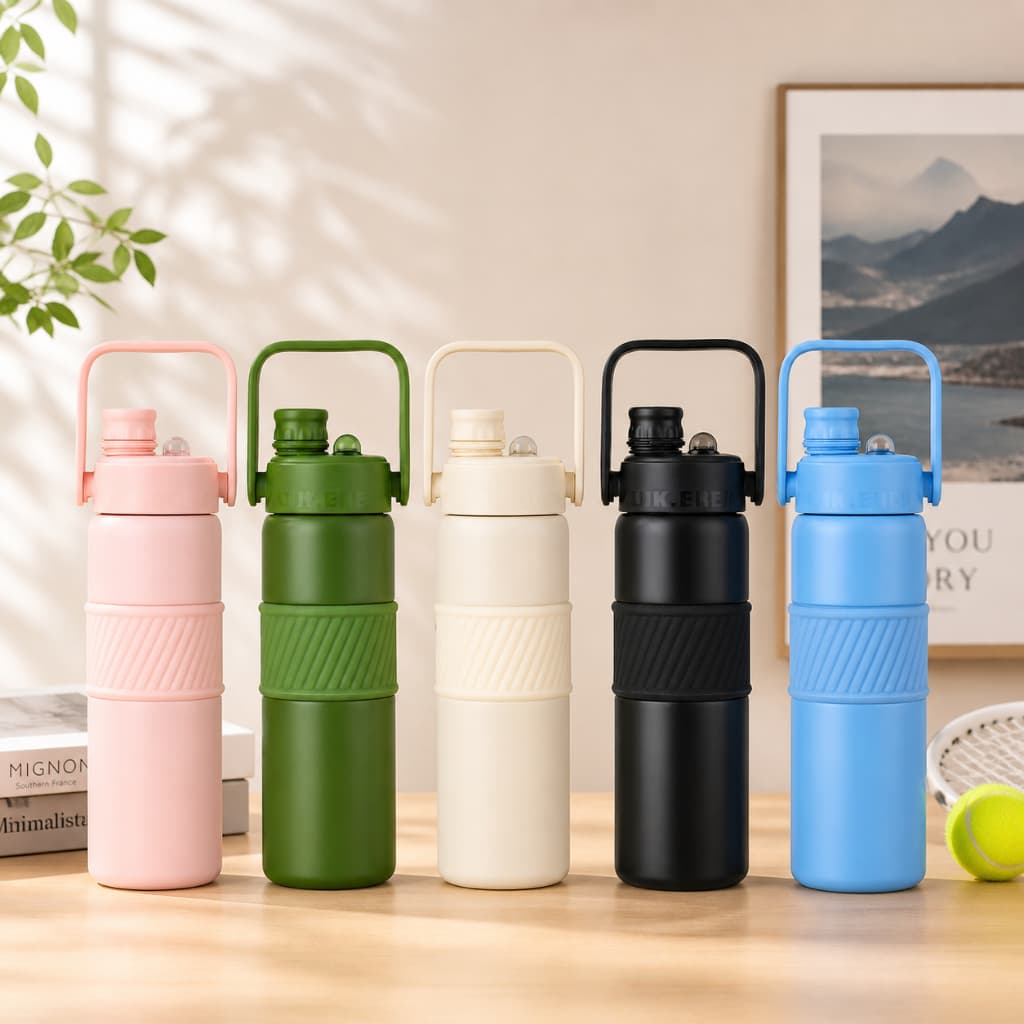 Garrafa copo térmica esportiva Duplo aço inoxidavel  600ml  800ml Bica dupla com alça e canudo