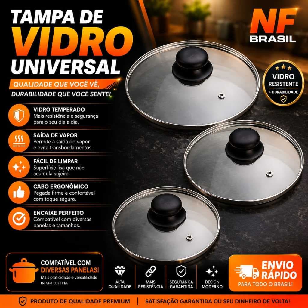 Kit 3 Tampas de Vidro Temperado 2un 28 e 1un 24 cm Para Caçarola Panela Frigideira
