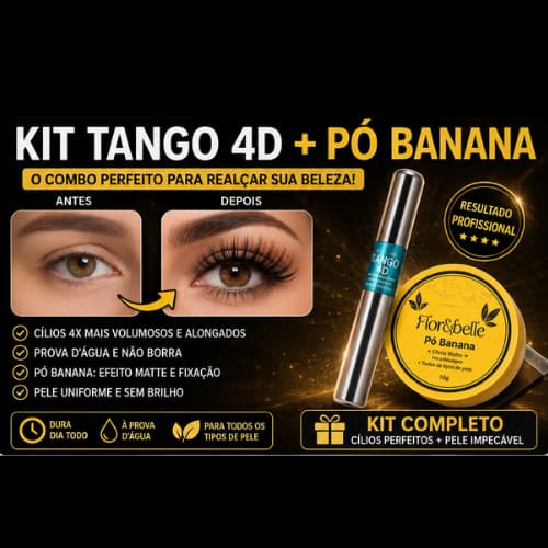 Kit Máscara Tango 4D Original Alongamento Volume + Pó Banana Flor Belle Matte