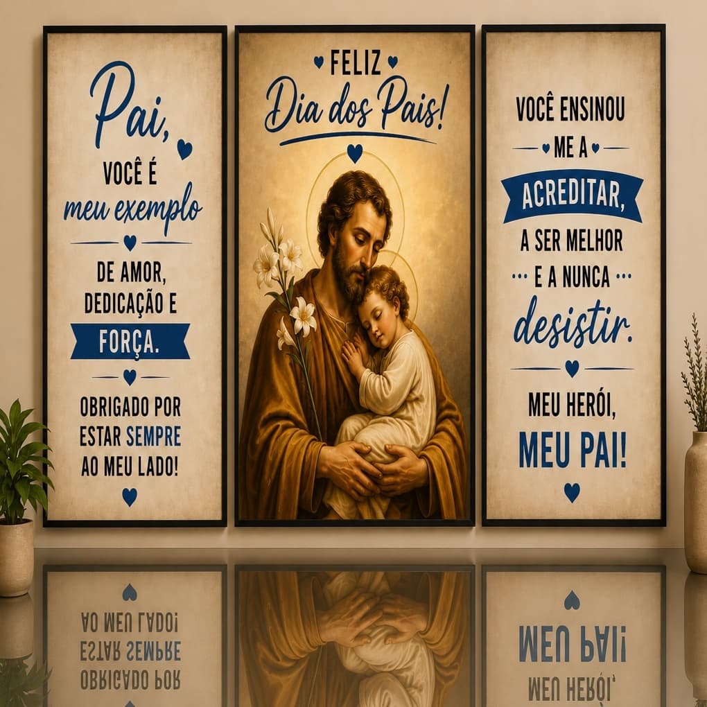 Quadro Decorativo Dia dos Pais 3 Peças Presente Especial Para Pai Amor Família Sala Quarto