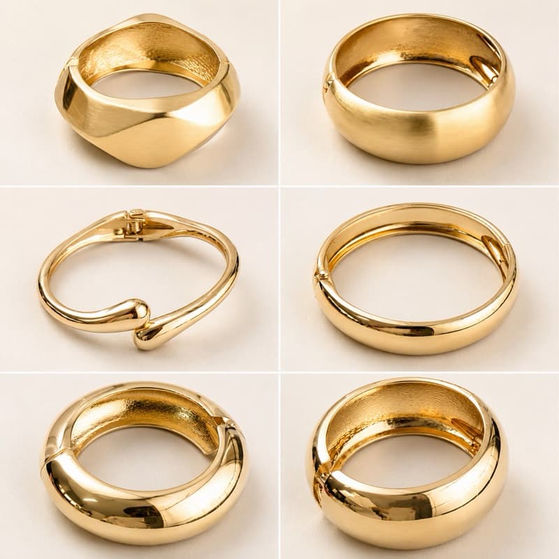 Pulseira Bracelete Feminina Dourada Luxo Pulseira Rígida Elegante - Bracelete Dourado Feminino Liso Moderno Bold Style
