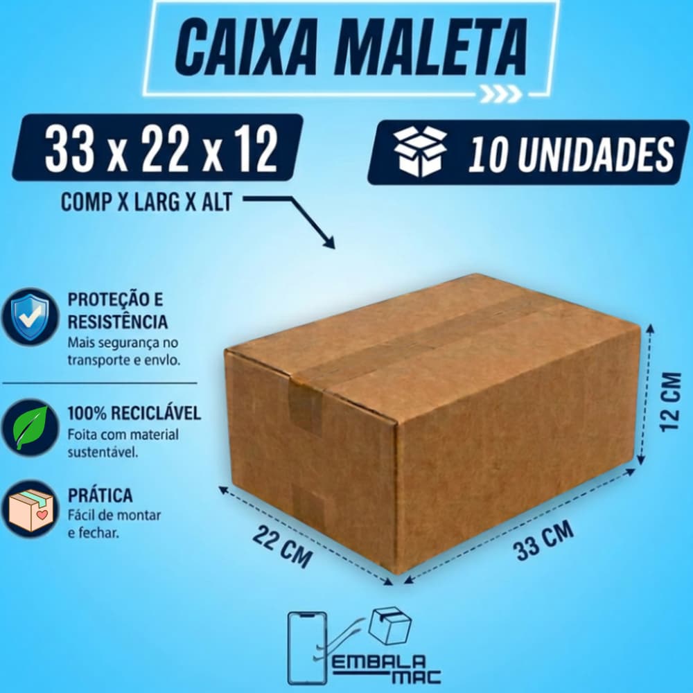 10 Caixas De Papelão 33x22x12 Maleta Para Envios Ultra Resistente