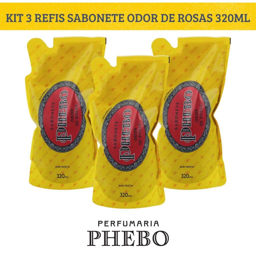 Kit 3 Refis de Sabonete Líquido Phebo Odor de Rosas 320ml