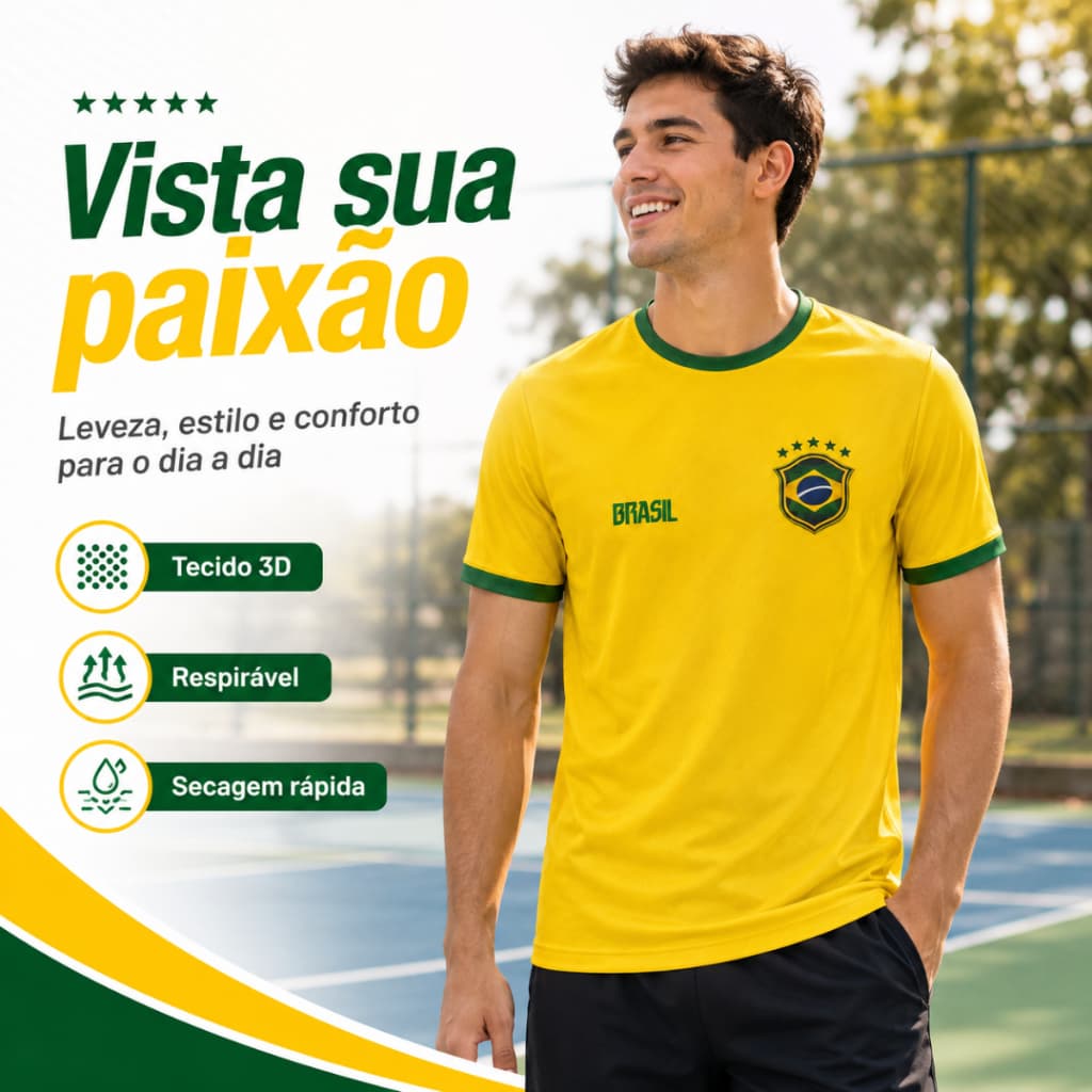Camisa Esportiva Brasil Masculina com Proteção UV e Conforto Total