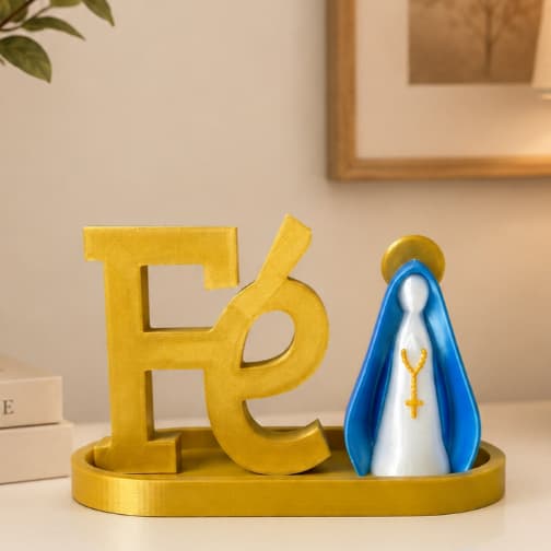 Kit Decorativo Bandeja + Fé + Nossa Senhora Aparecida Decoração Religiosa Itens Católicos