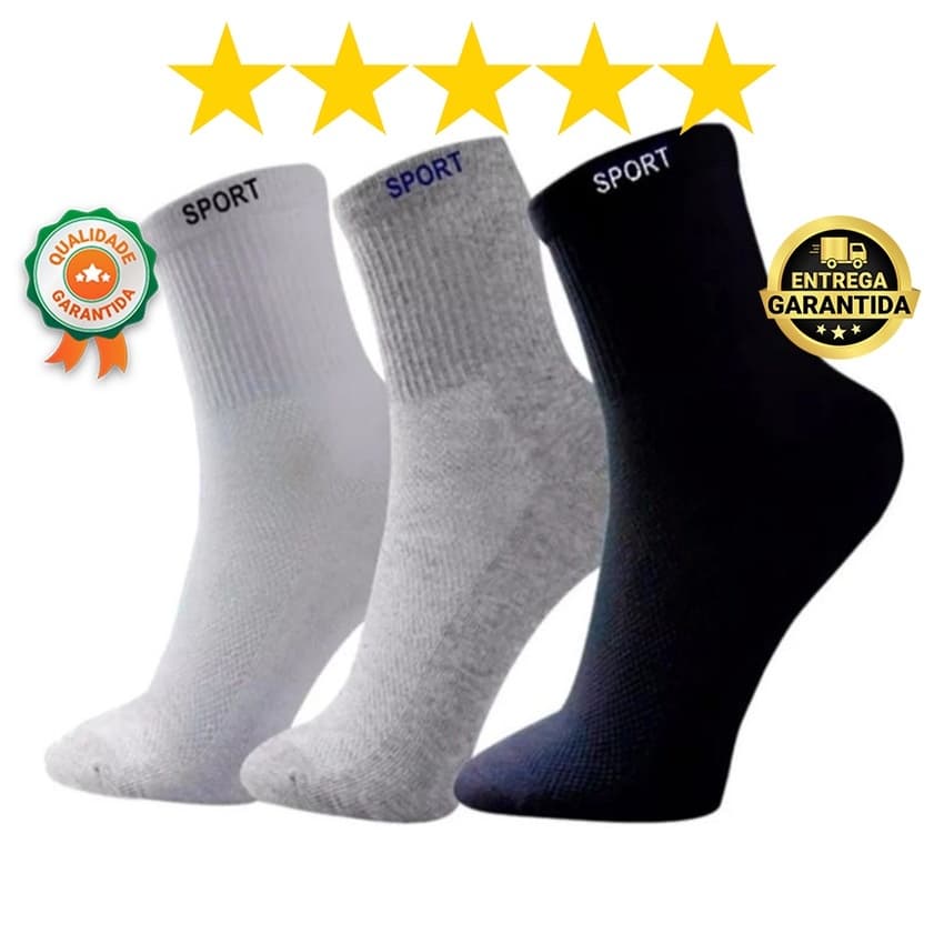 Kit 12 Pares Meia Masculina Cano Alto Algodão Respirável Cores Variadas