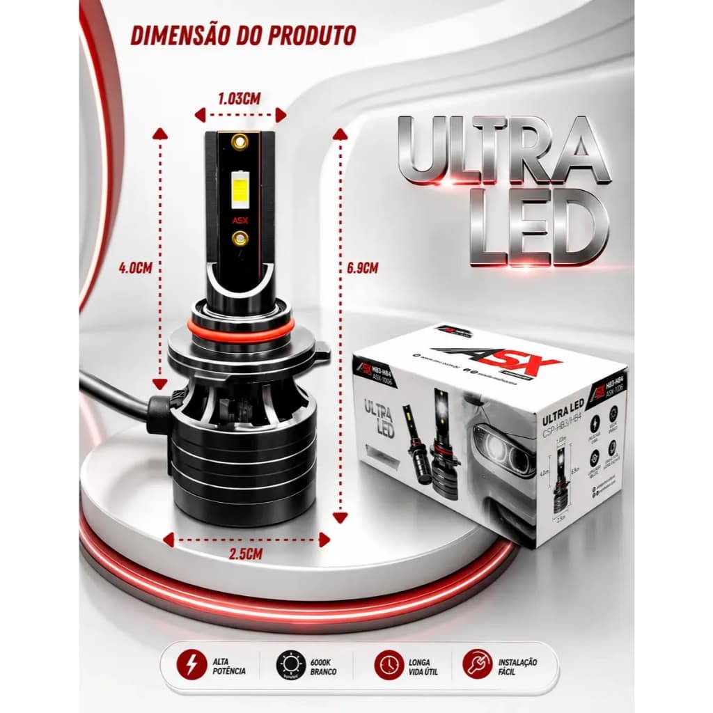 Par De Ultra Led de Farol Asx 70w 10000 Lumens 6000k Bivolt H1 H11 H4 H7 H3 HB3 HB4 H27 farol alto baixo milha neblina