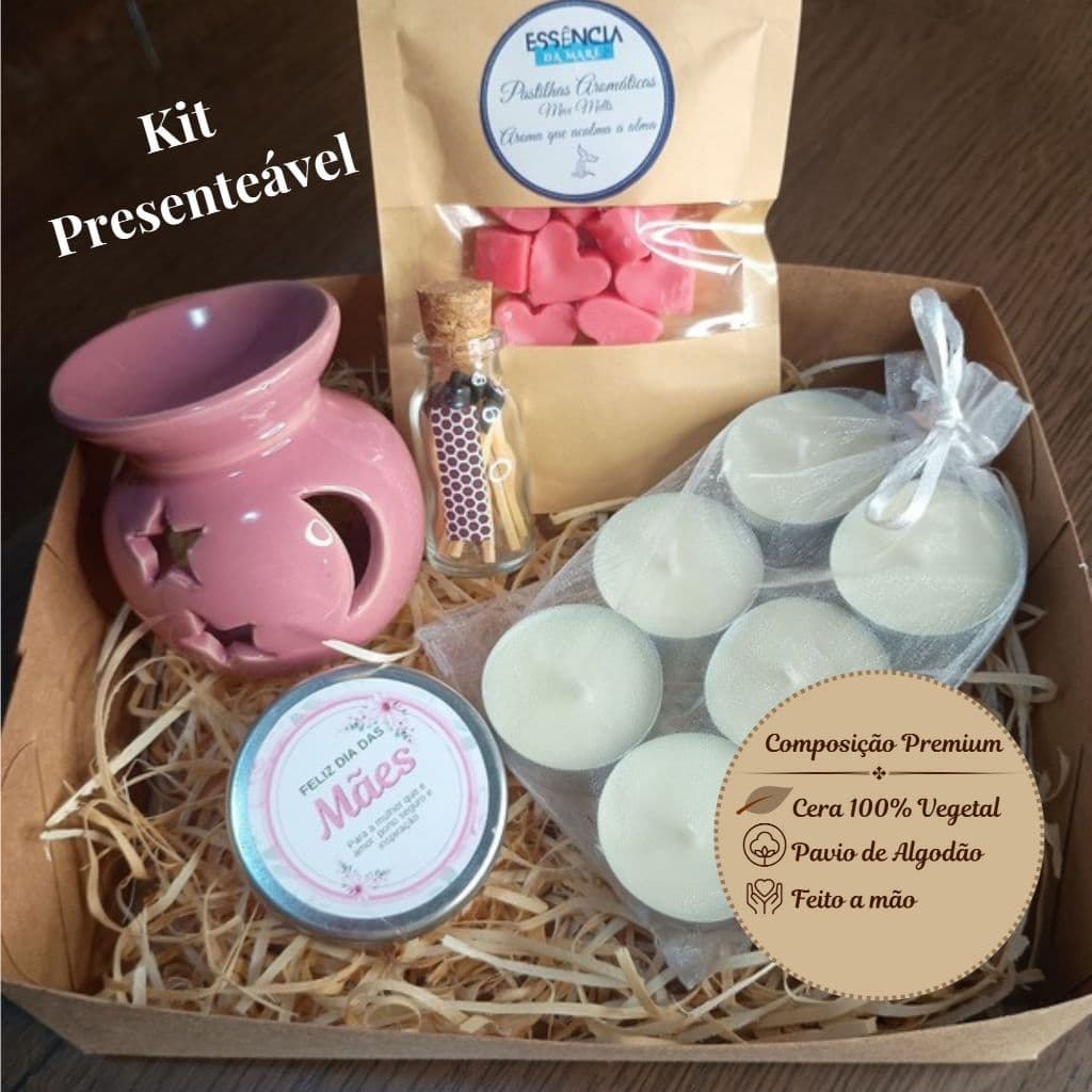Kit Presente Aromático Completo Rechaud Cerâmico + Velas + Pastilhas perfumadas Aromáticas Artesanais