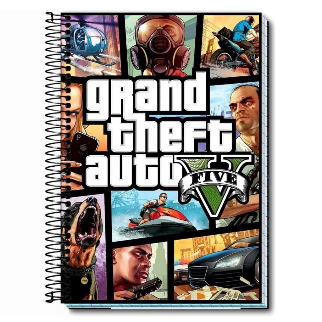 Caderno Escolar Universitário GTA grand theft auto v  Capa Dura Personalizado 01 a 20 Matérias