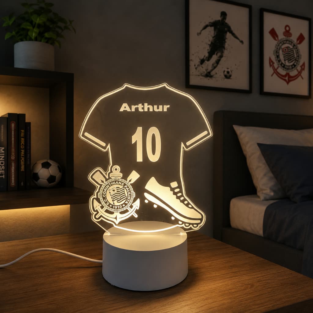 Luminária LED acrílico CORINTHIANS Personalizado nome/numero