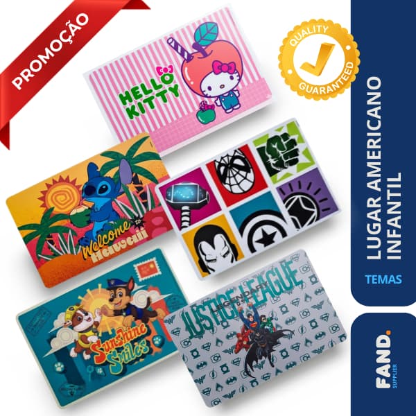 Jogo Americano Infantil Impermeável Personagens - Lugar Americano Ajuda na Alimentação Kids - 43x28