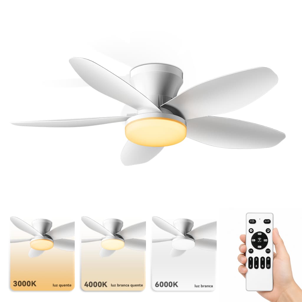 Ventilador de Teto LED Controle Remoto Silencioso 6 Velocidades Bivolt Para Quartos Salas De Estar Escritórios