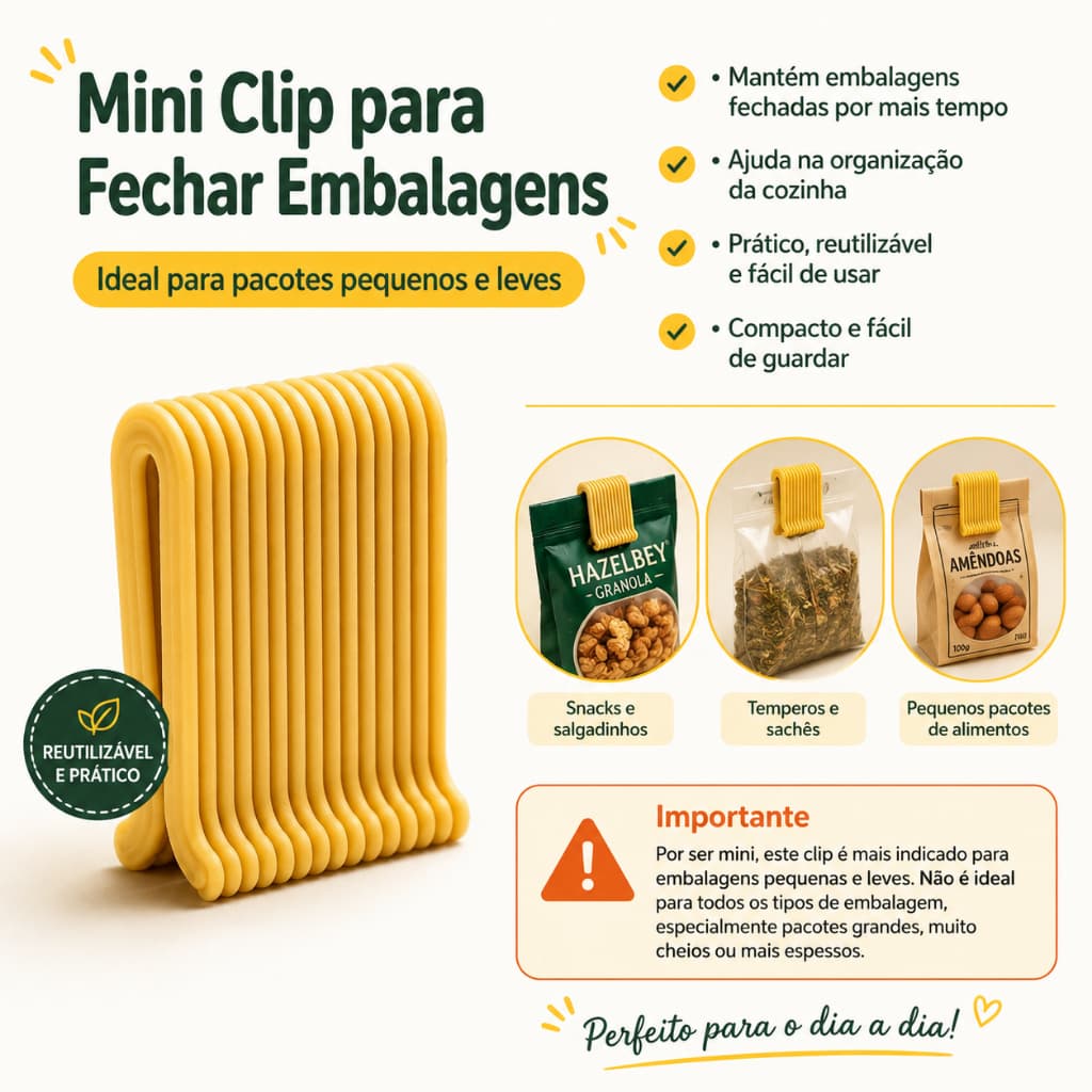 Clip Selador Pequeno Para Embalagens Leves Organizador de Cozinha Prático Durável Multiuso