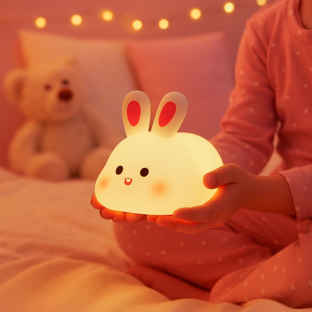 Luminária Coelhinho LED Infantil Branca Abajur Decorativo Luz Noturna para Quarto e Bebê