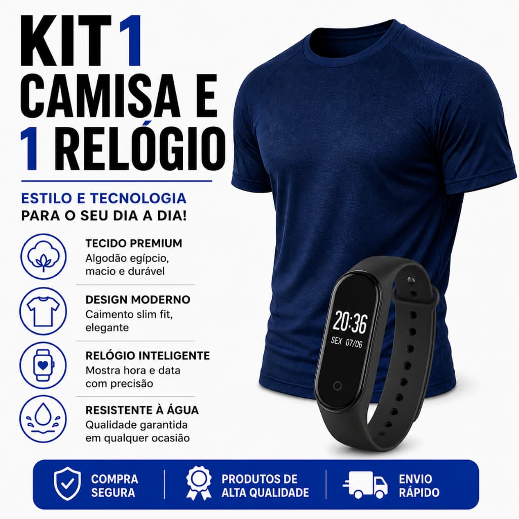 Camisa Dry Fit Masculina + Relógio Esportivo Kit Promoção