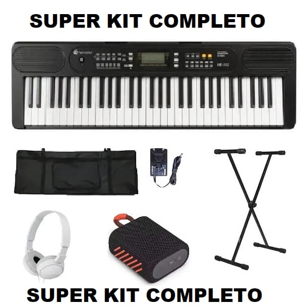 Kit Teclado Musical iniciante estudante Harmonics He-300 Musical 61 Teclas