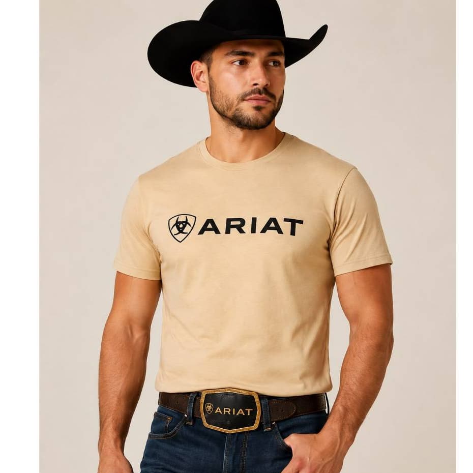 kit camiseta ariat algodão varias cores  + fivela ariat preto com dourado laçamento rodeio barretos