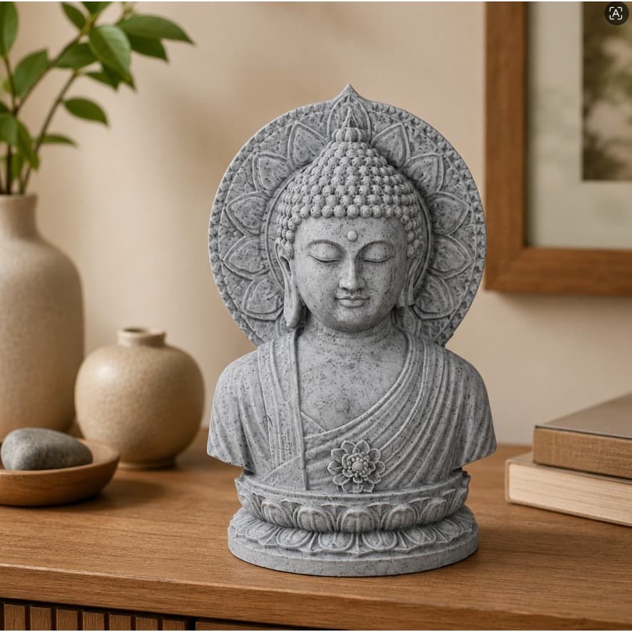 Decoração Escultura Busto Buda Decorativo Mandala Zen Paz Harmonia Fé Decoração Sala Quarto Escritório