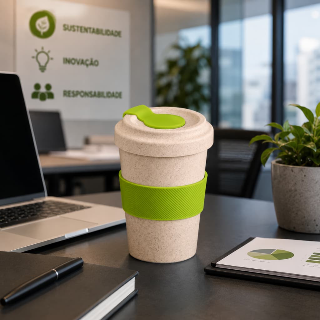 Copo Fibra De Bambu 500ML Ecológico Térmico Com Tampa Bebidas Quentes Frias