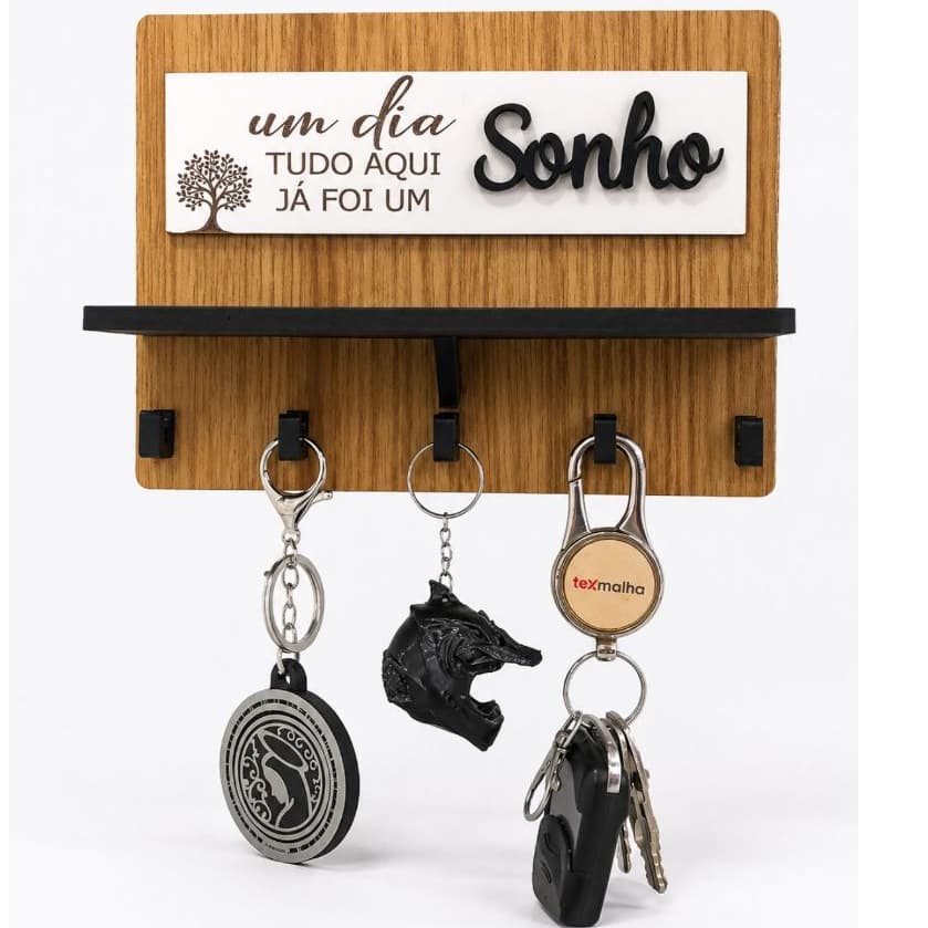 Porta Chaves Decorativo Para Parede em MDF 05 Ganchos
