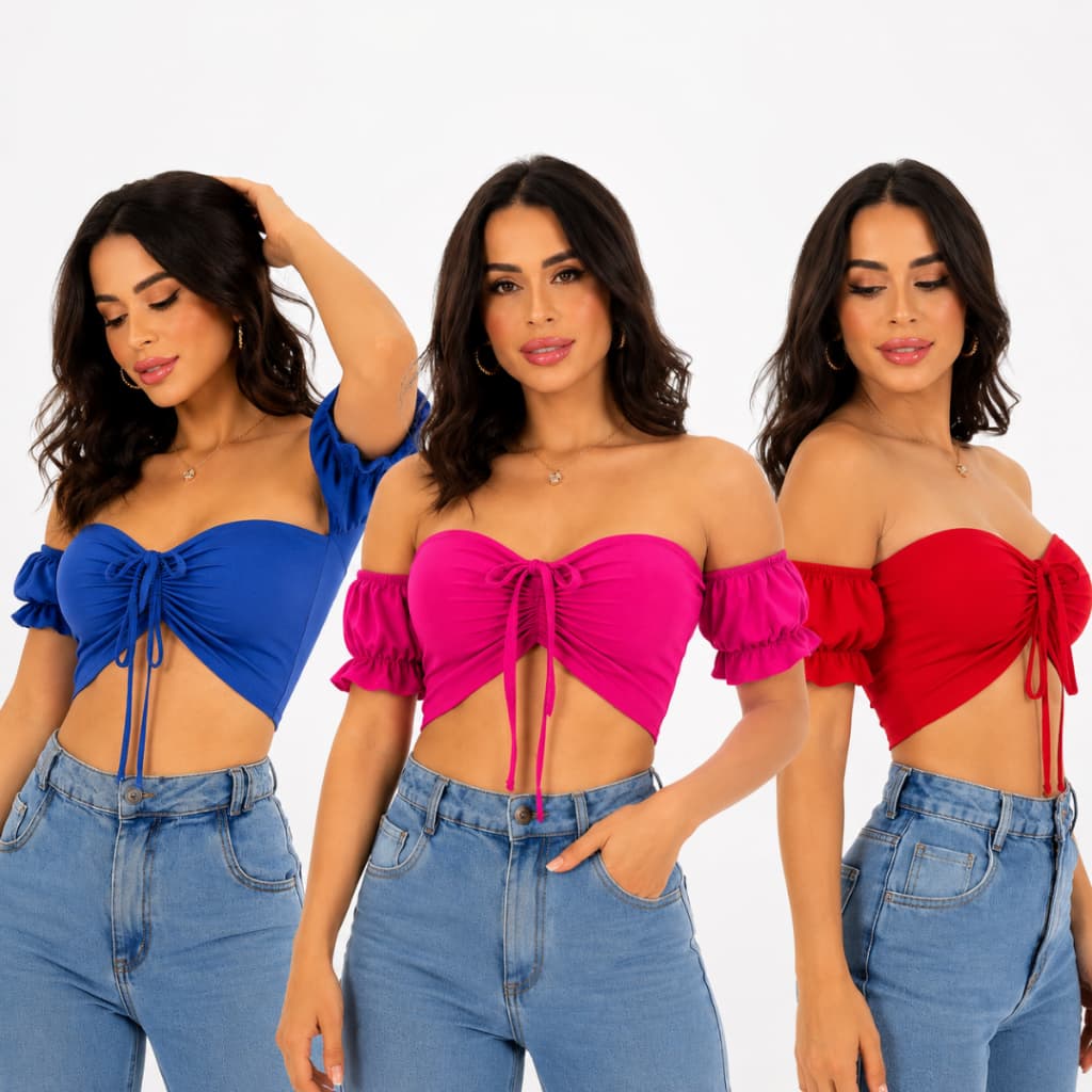 Cropped Feminino Ciganinha Ombro A Ombro Franzido Frontal Suplex Tamanho Único Moda Feminina Verão