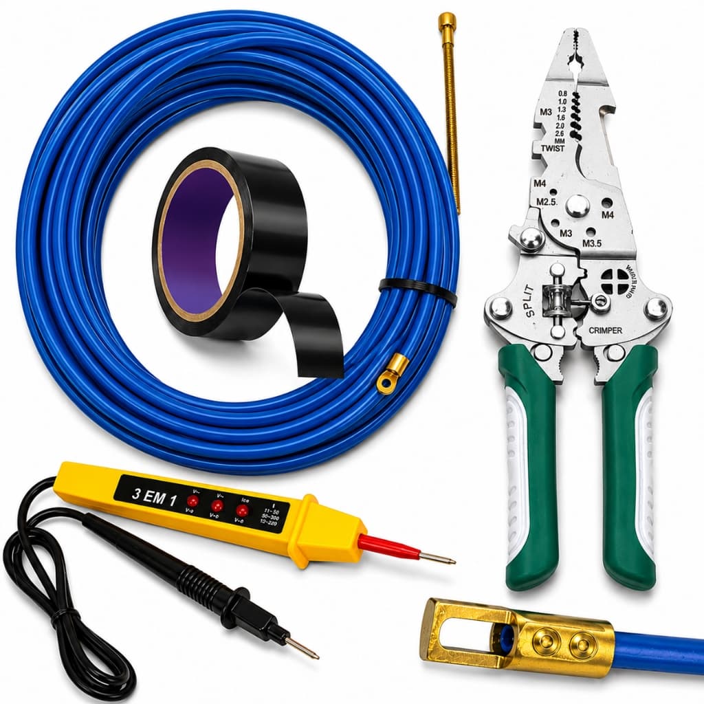 Guia Passa Fio C/ Alma De Aço 30m + Alicate Descascar + Teste Volts + Fita isolante KIT ELETRICISTA