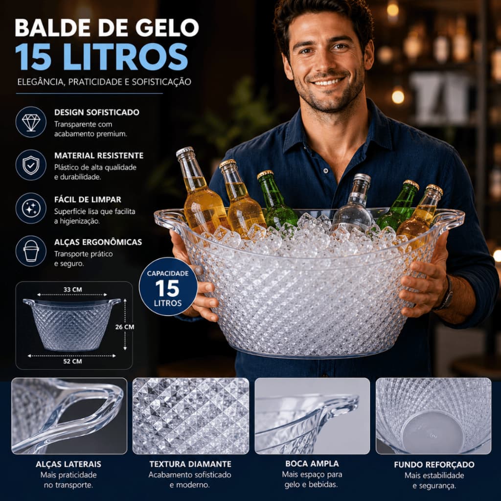 FULL Balde Bebida e Gelo 15 lt Super Promoção Acrílico Resistente Design Moderno Grande Envio Rápido