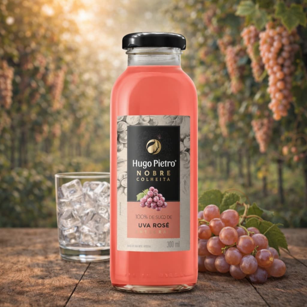 Kit 6 Suco de Uva Rosé Integral 300ml Hugo Pietro Sem Conservante Sem Corante