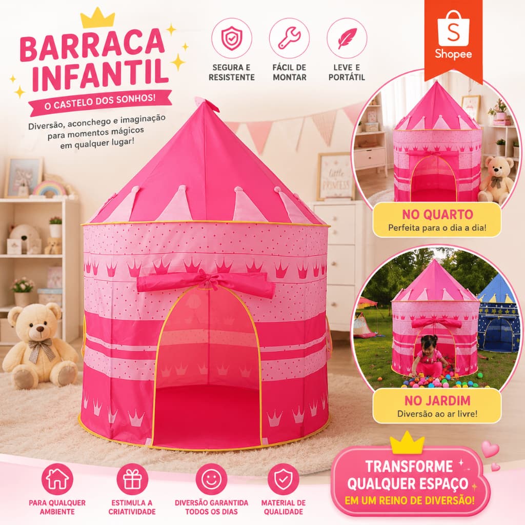 Tenda Toca Cabana Castelo Infantil Barraca Princesa Principe Menino E Menina Dobrável