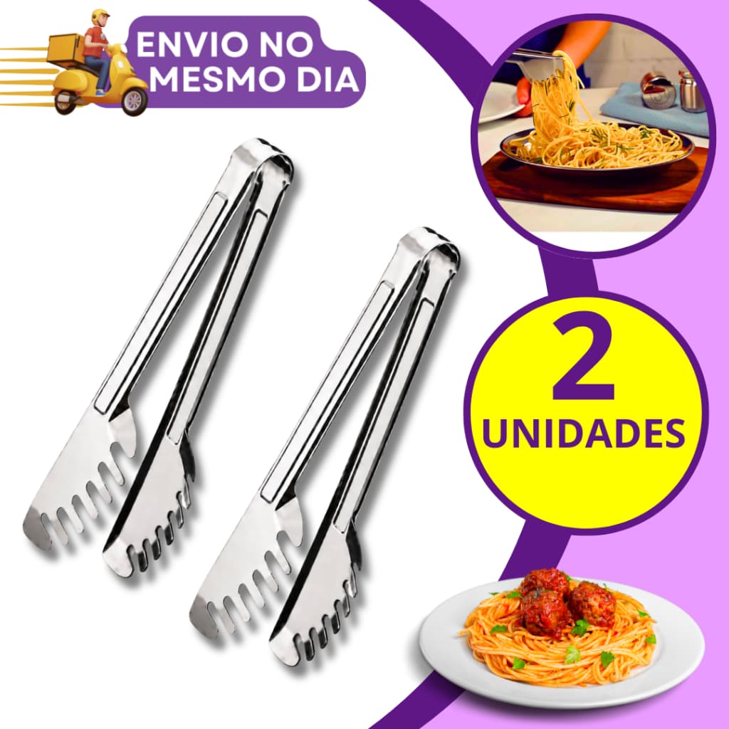KIT 1/2 Pegador de Massas Alimentos 20cm em Inox Pinça Multiuso para Massa Macarrão Salada Churrasco Cozinha