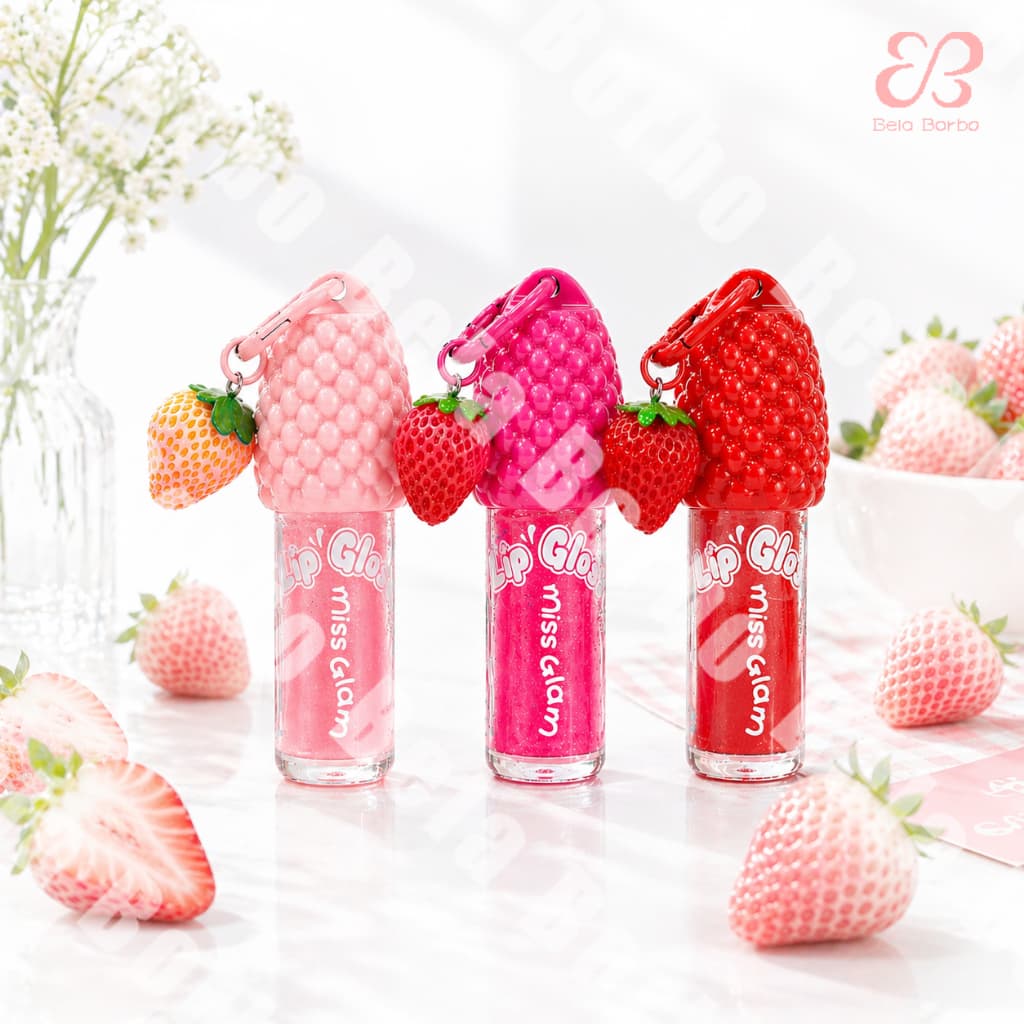 Gloss Labial Morango Chaveiro Hidratante Brilho Labial Portátil Lip Gloss Glitter