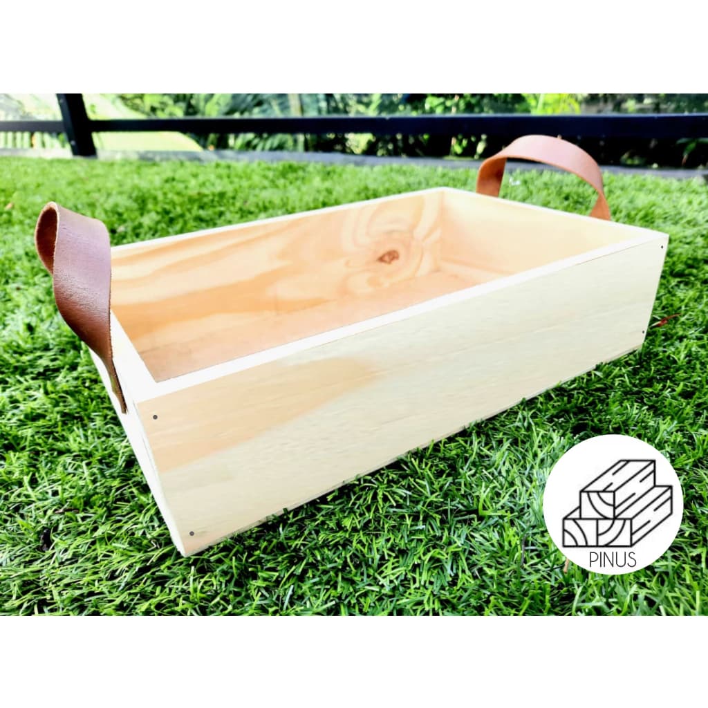 KIT 5un - Bandeja Milão ALTA - 7cm -  Pinus com Alça em couro
