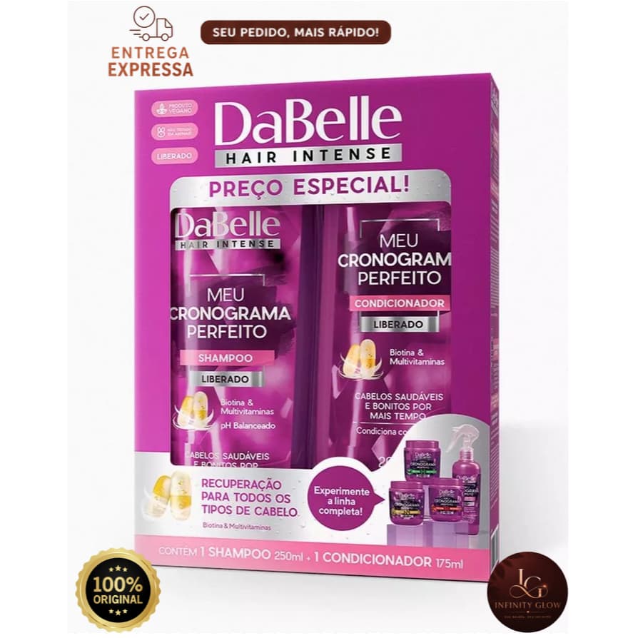 Kit Shampoo 250ml e Condicionador 175ml Meu Cronograma Perfeito Dabelle Hair - 425ml