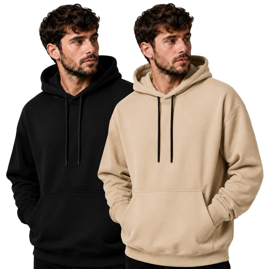 Kit 2 Blusas Moletom Canguru Masculino c/ Capuz e Regulagem Blusão c/ Punho Casual Básico Dia a Dia