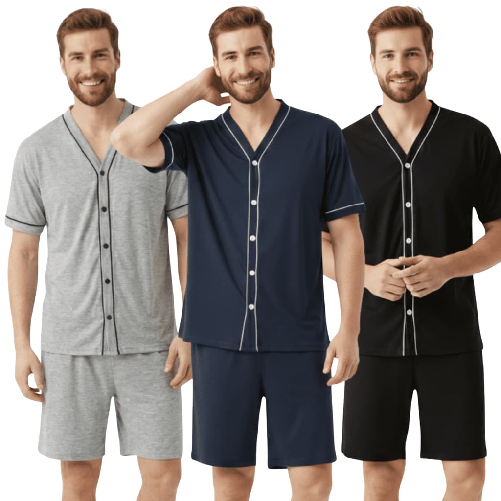 Pijama Masculino Manga Curta / Roupa de Dormir com Botões