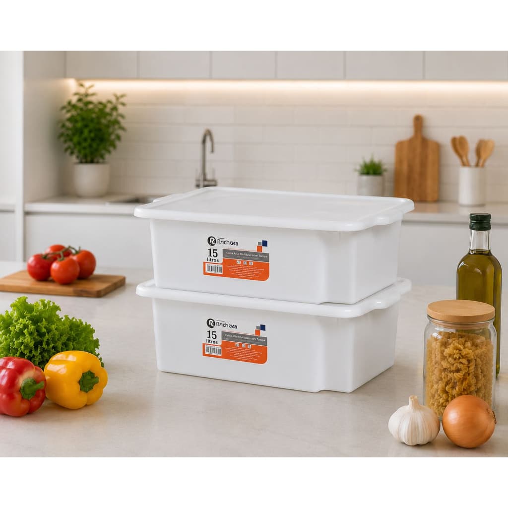 Conjunto Kit 2 Caixa Bandeja Com Tampa Frigorifica Açougue Aves Carnes Multiuso 15l Rischioto Casa Cozinha Armazenamento