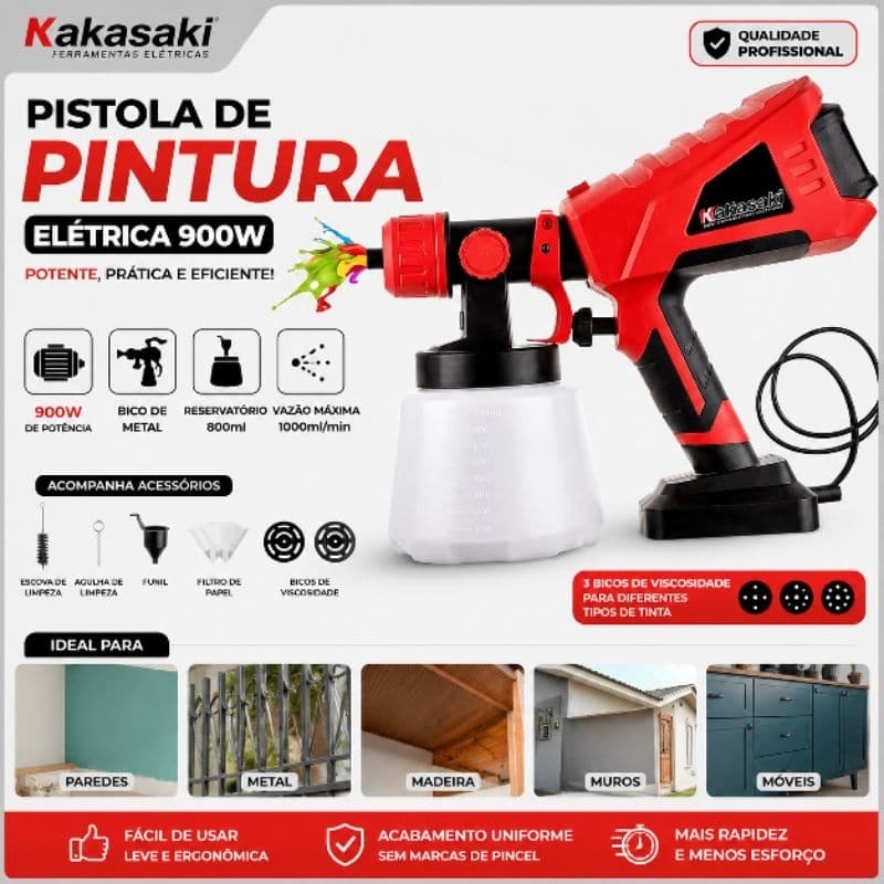 .Pistola De Pintura 900w Nakasaki Pulverizadora Elétrica /Pistola Pintura 800 W