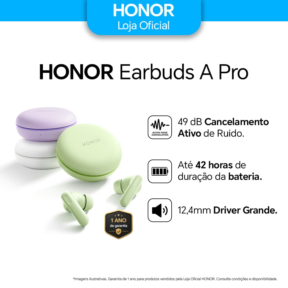 Fone De Ouvido Bluetooth Sem Fio Honor Earbuds A Pro Macaron Cancelamento De Ruído ANC Bateria  42h