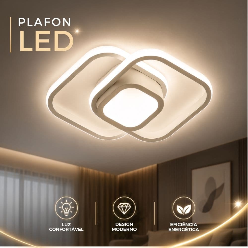 Luminária LED Plafon Sobrepor Bivolt Branca Metal Ambiente Elegante Escritório Corredor Sala 26W