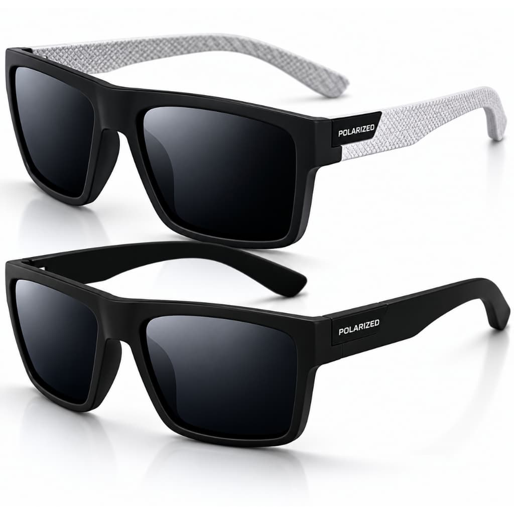 KIT 2 Óculos de Sol Masculino POLARIZADO Square PREMIUM  Black & White Proteção UV400  ORIGINAL OMG