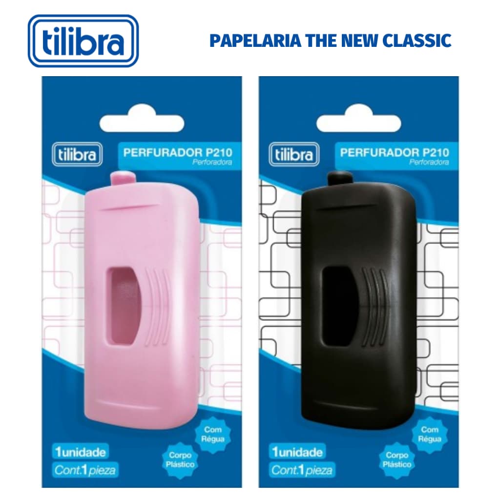 Perfurador de Papel Tilibra Rosa ou Preto 2 Furos