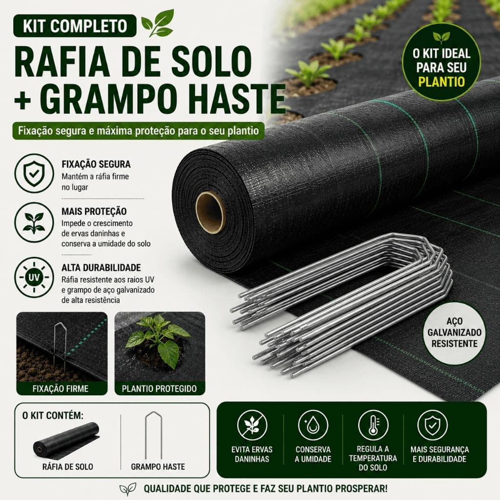 Ráfia De Solo Preta 3,40x2 + 10 Grampos Para Fixação Barraca Camping Canteiros Jardins Estufas