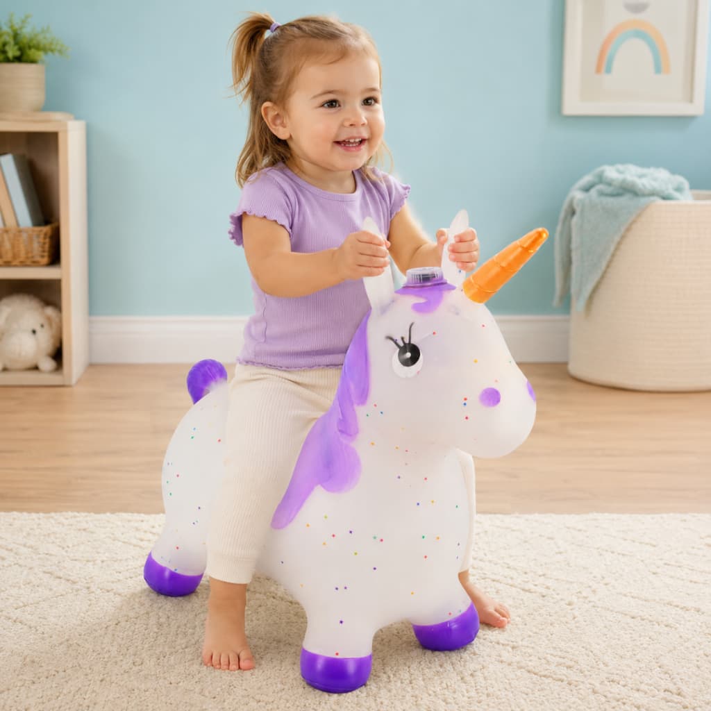 Unicornio Upa Upa Inflavel Som Luz RGB LED Infantil Pula Pula Brinquedo Menina Cavalinho Vinil Atóxico INMETRO