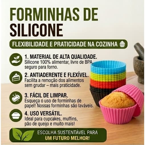Kit com 10 Forminhas de Cupcake de Silicone de Alta Qualidade