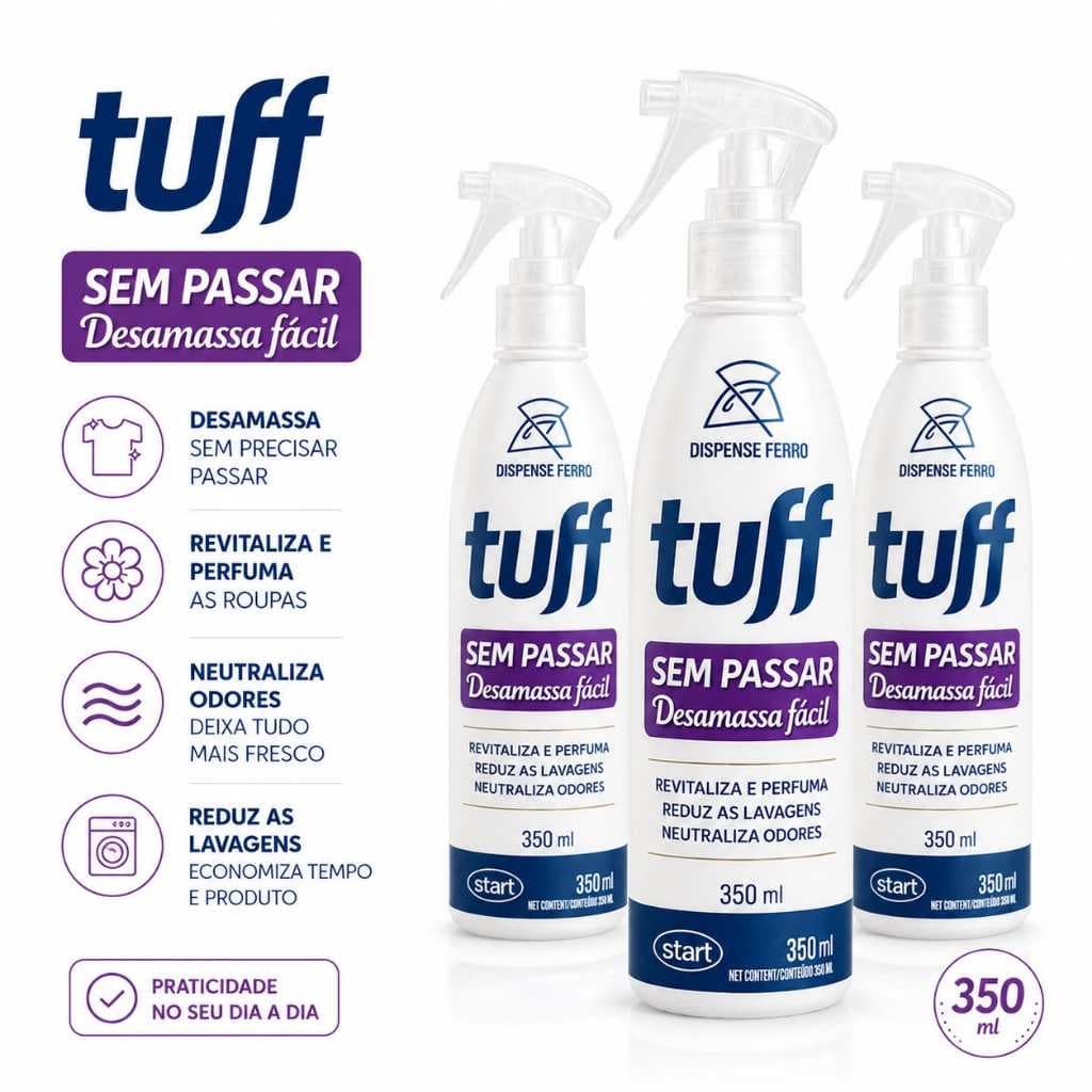 Tuff Sem Passar 350ml Desamassa Roupa Sem Ferro Perfuma e Revitaliza 3, 2 ou Unidades